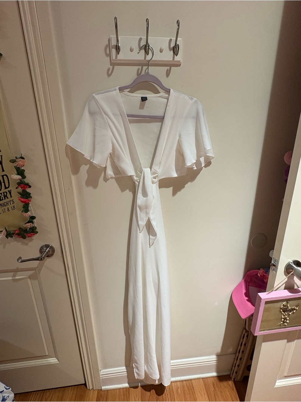 SHEIN White Tie-Front Flutter Sleeve Maxi Dress